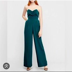 Express Sleeveless Forrest Green Wide Leg Jumpsuit with Sweetheart neckline